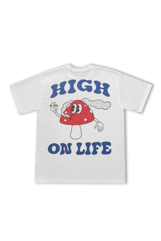 Premium Short Sleeved T-Shirt in White with High On Life Print sold by Dream But Do Not Sleep