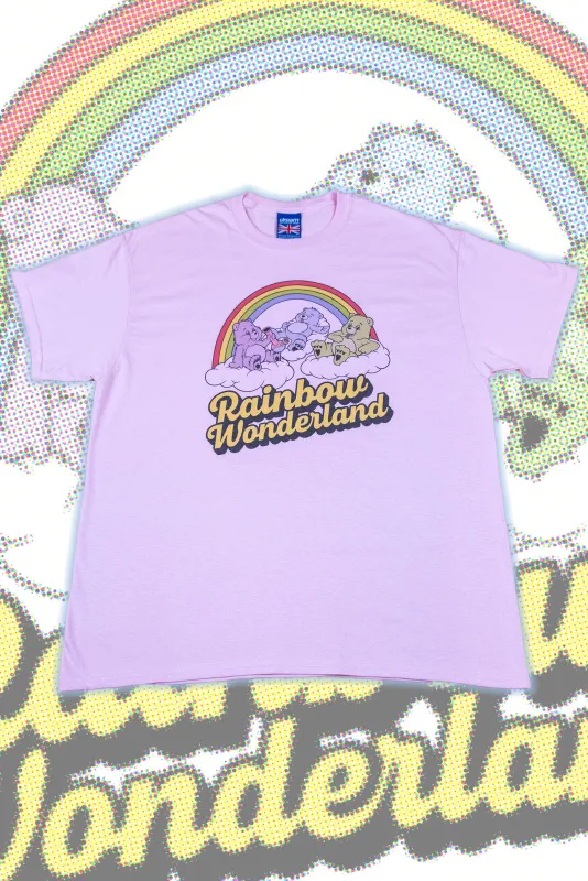 Short Sleeved T-Shirt in Light Pink with Rainbow Wonderland Print sold by Dream But Do Not Sleep