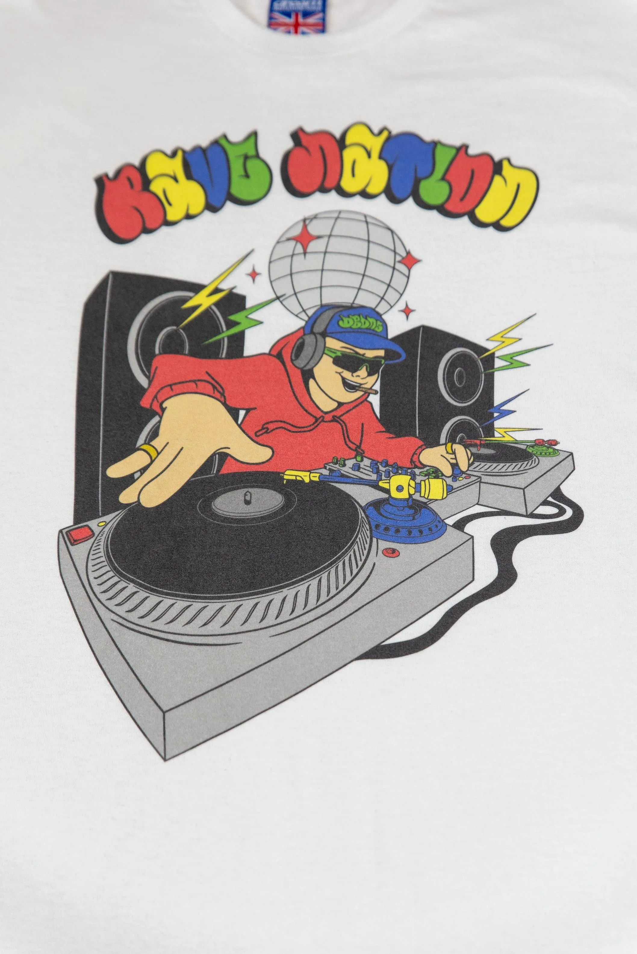 Short Sleeved T-Shirt in White with Rave Nation DJ Print sold by Dream But Do Not Sleep product image thumbnail 2