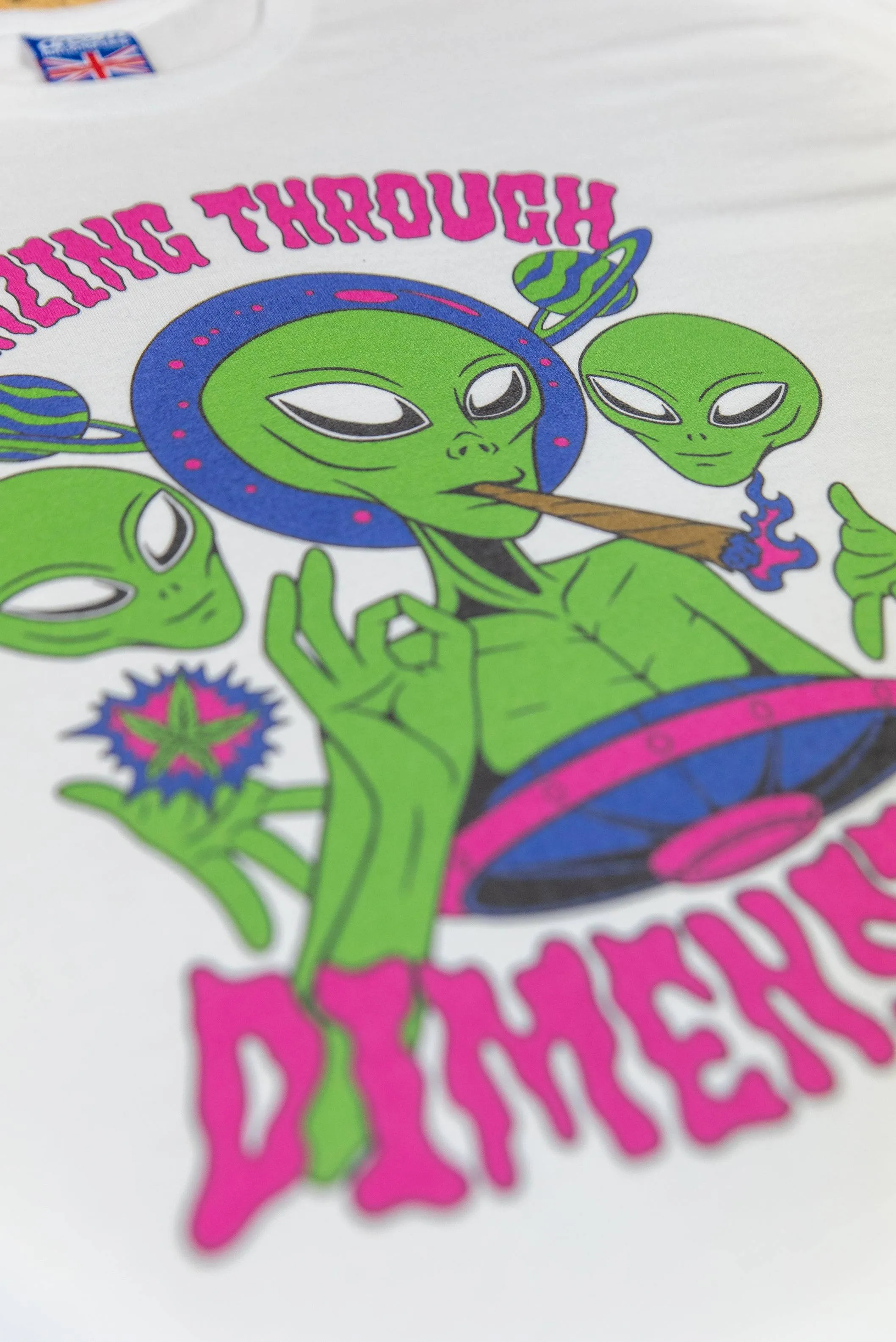 Short Sleeved T-Shirt in White with Blazing Through Dimensions Print sold by Dream But Do Not Sleep product image thumbnail 3