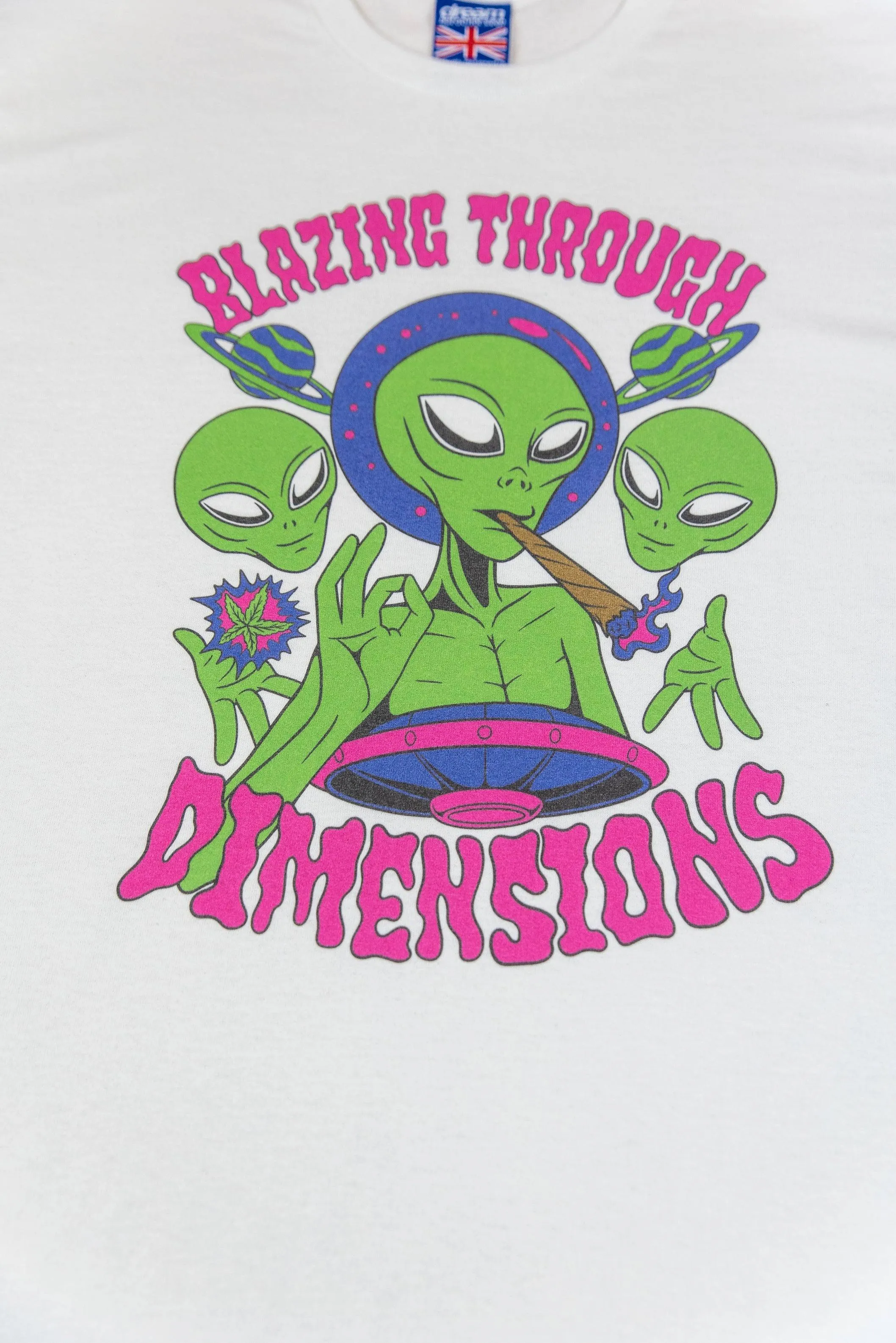 Short Sleeved T-Shirt in White with Blazing Through Dimensions Print sold by Dream But Do Not Sleep product image thumbnail 2