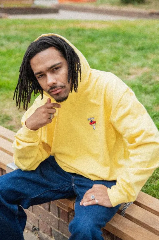 Hoodie in Yellow with Bro Shroom Embroidery sold by Dream But Do Not Sleep