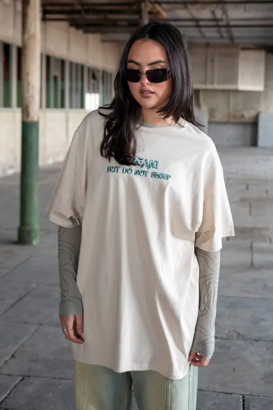 Short Sleeved T-Shirt in Sand With Cursive Logo Print sold by Dream But Do Not Sleep