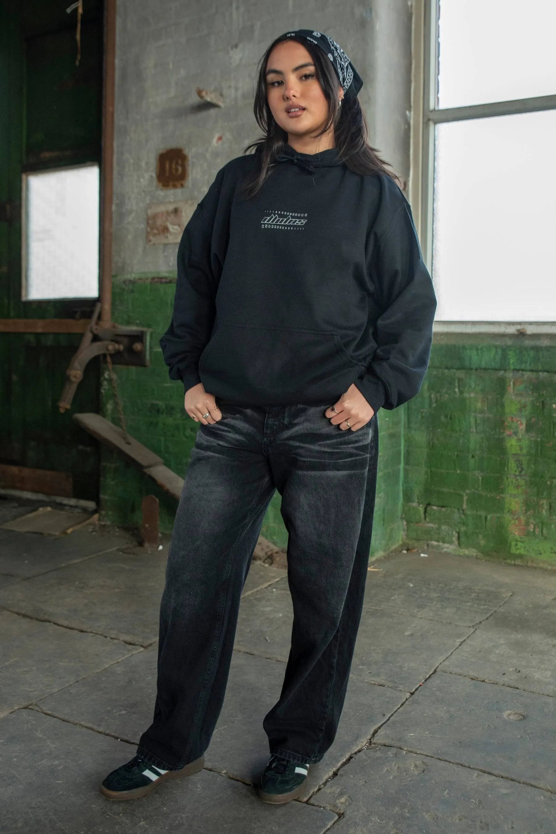 Unisex Hoodie in Black With Futuristic Logo Embroidery sold by Dream But Do Not Sleep product image thumbnail 3