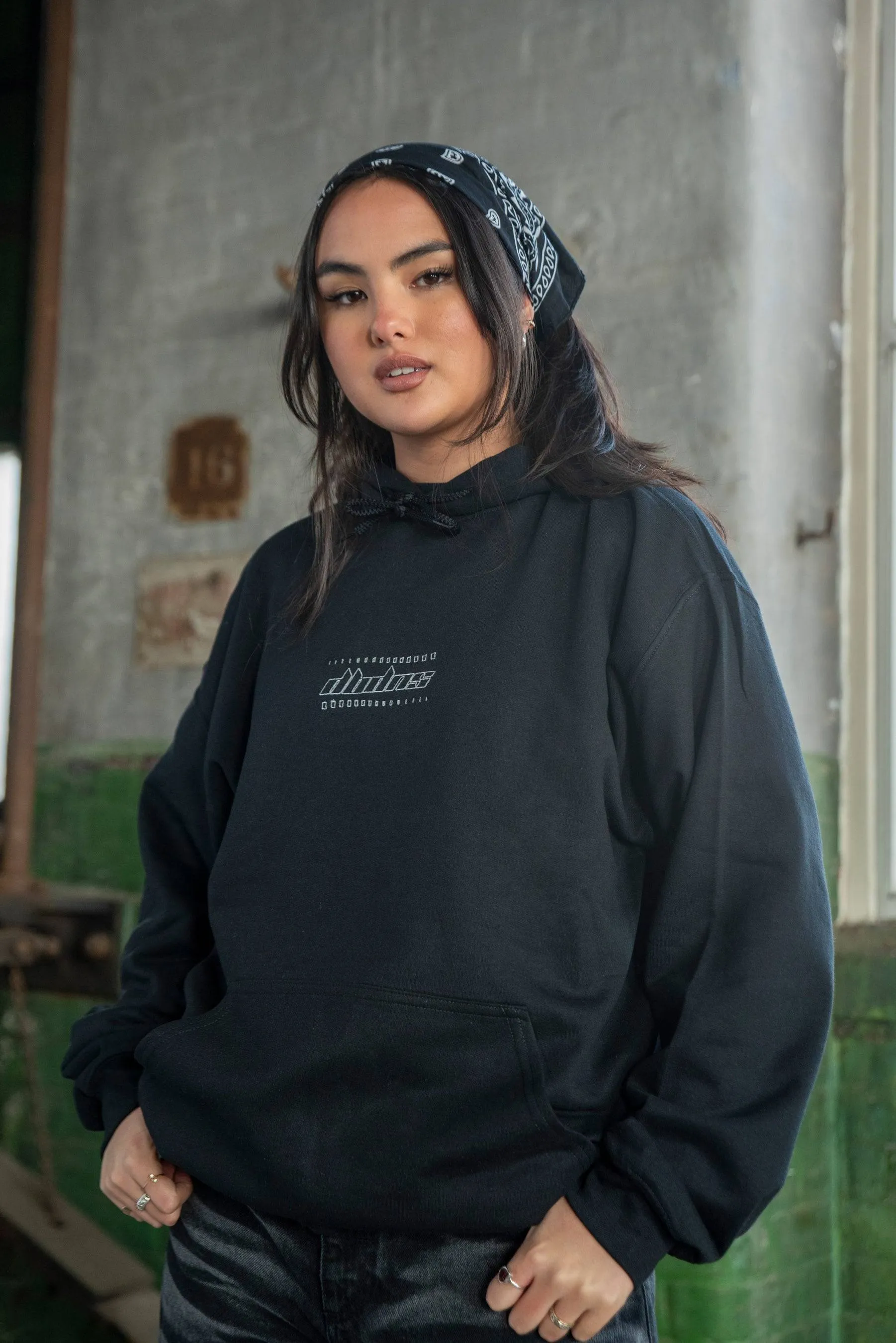 Unisex Hoodie in Black With Futuristic Logo Embroidery sold by Dream But Do Not Sleep