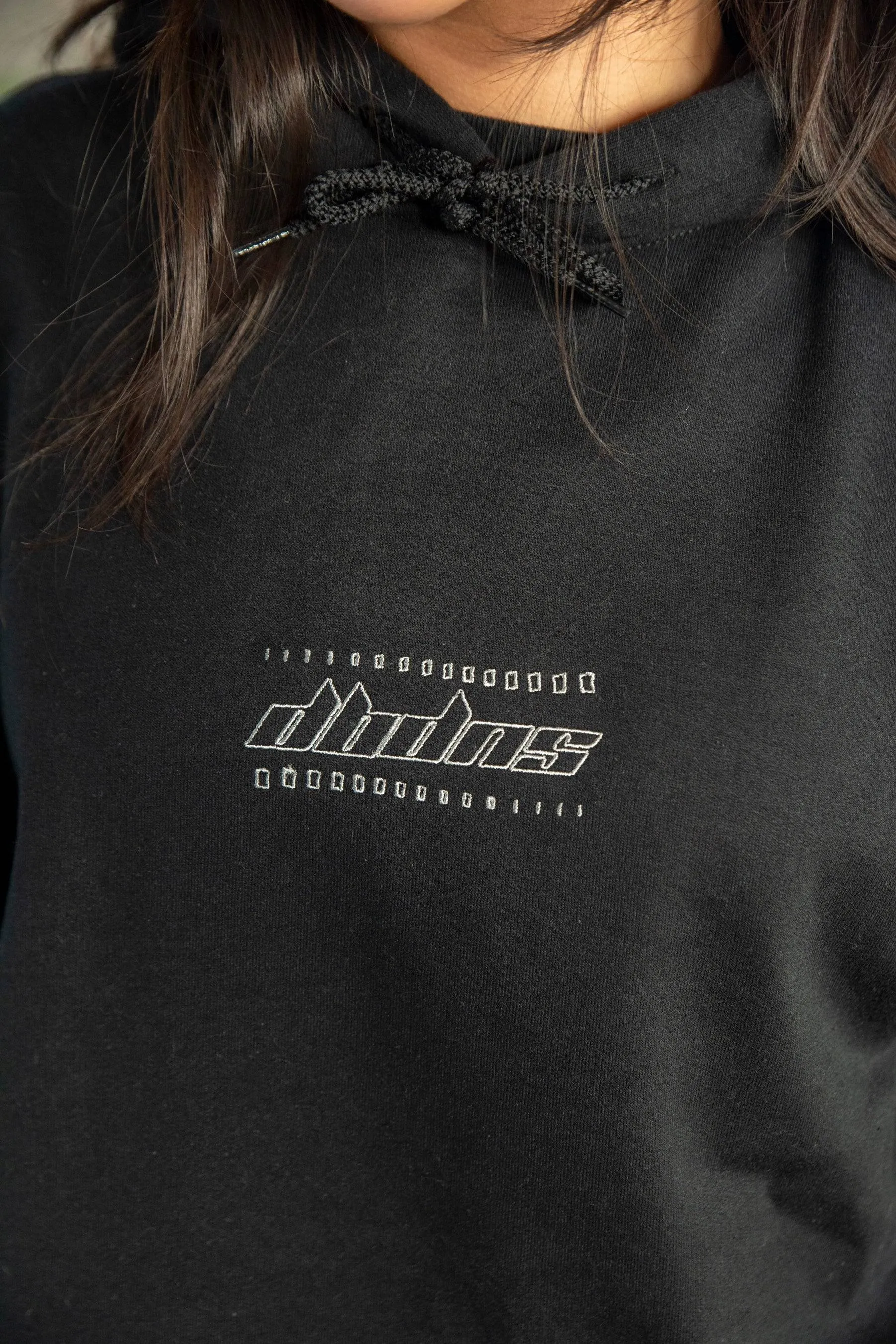 Unisex Hoodie in Black With Futuristic Logo Embroidery sold by Dream But Do Not Sleep product image thumbnail 2