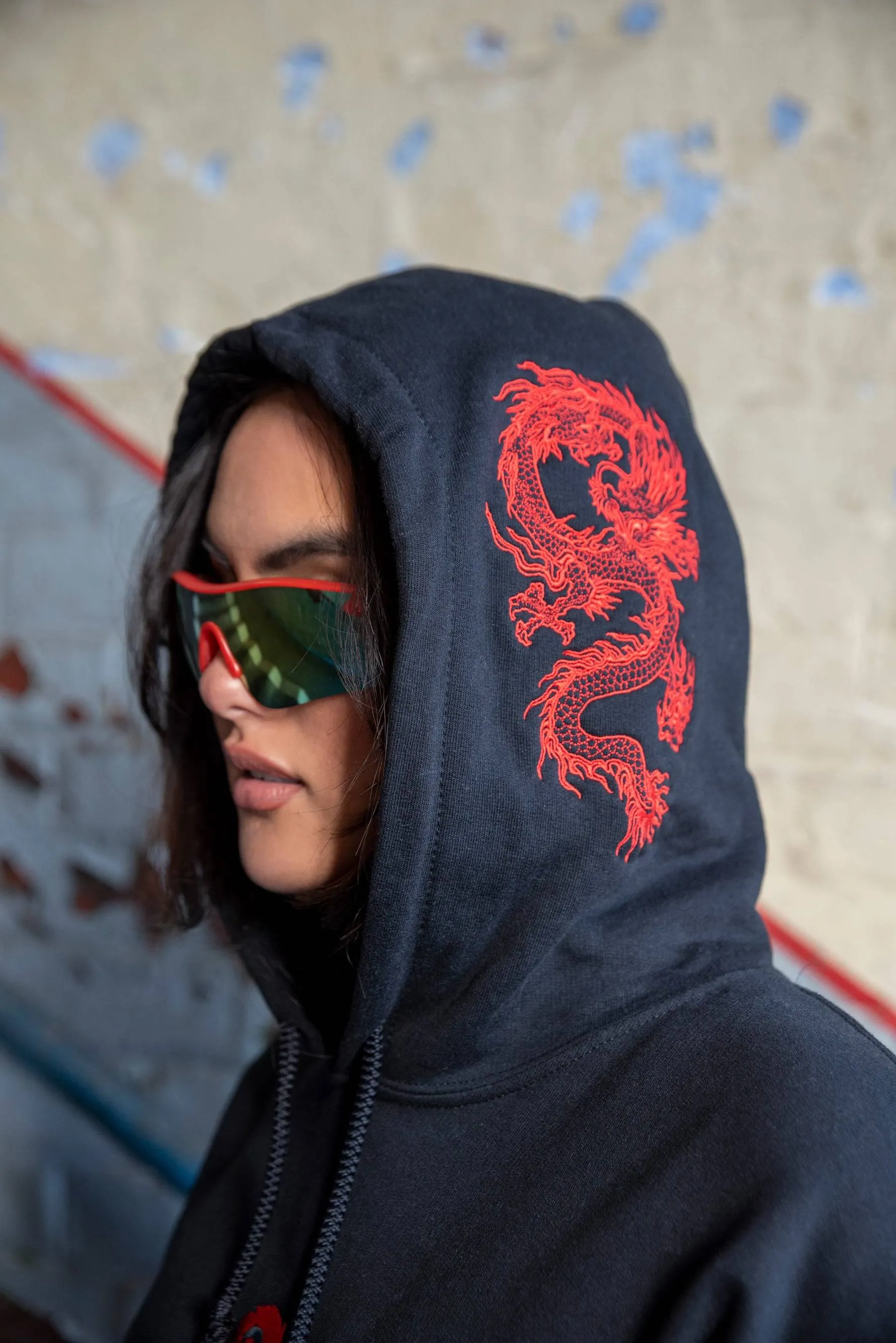 Hoodie in Black with Red Dragon Embroidery sold by Dream But Do Not Sleep product image thumbnail 5