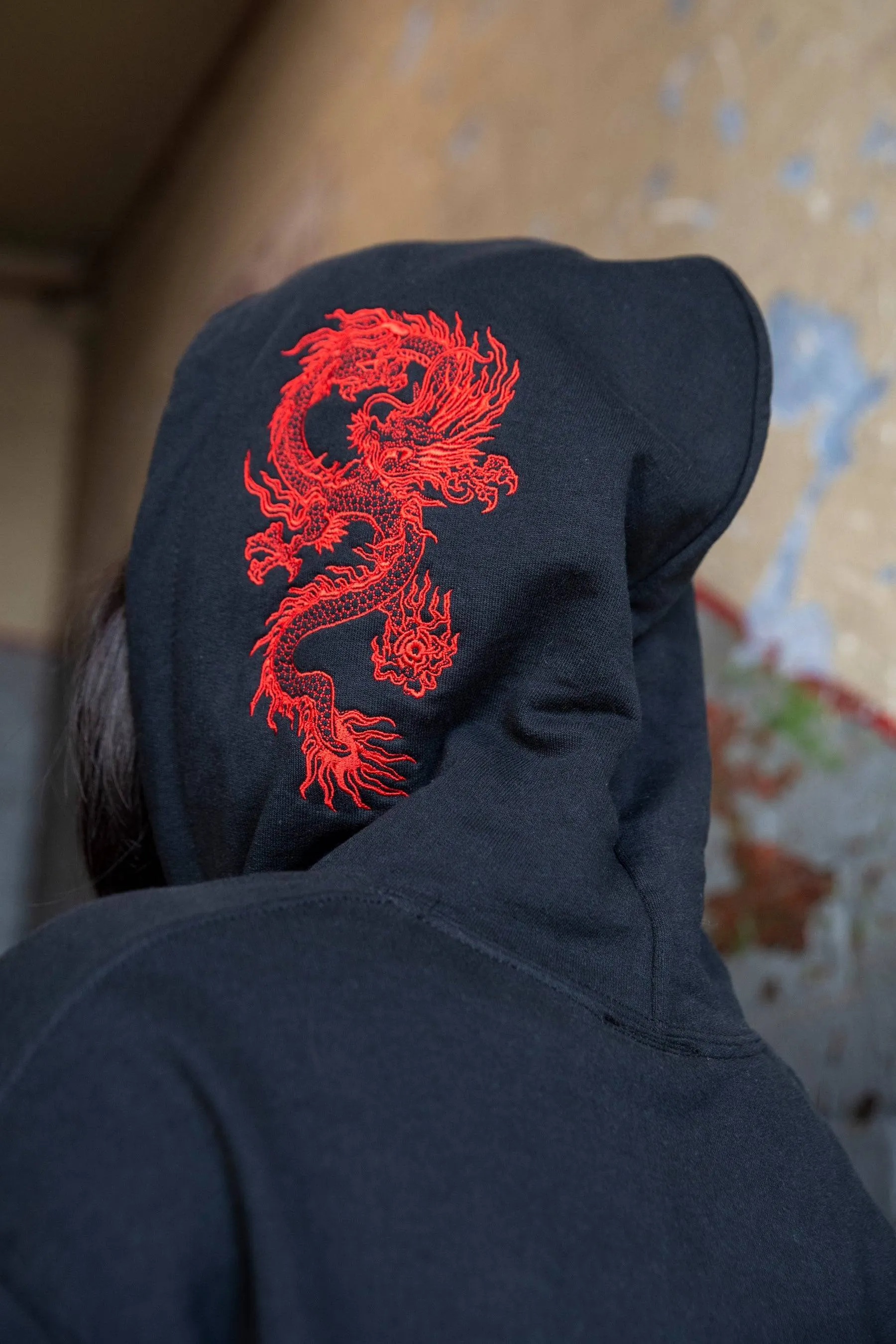 Hoodie in Black with Red Dragon Embroidery sold by Dream But Do Not Sleep product image thumbnail 4