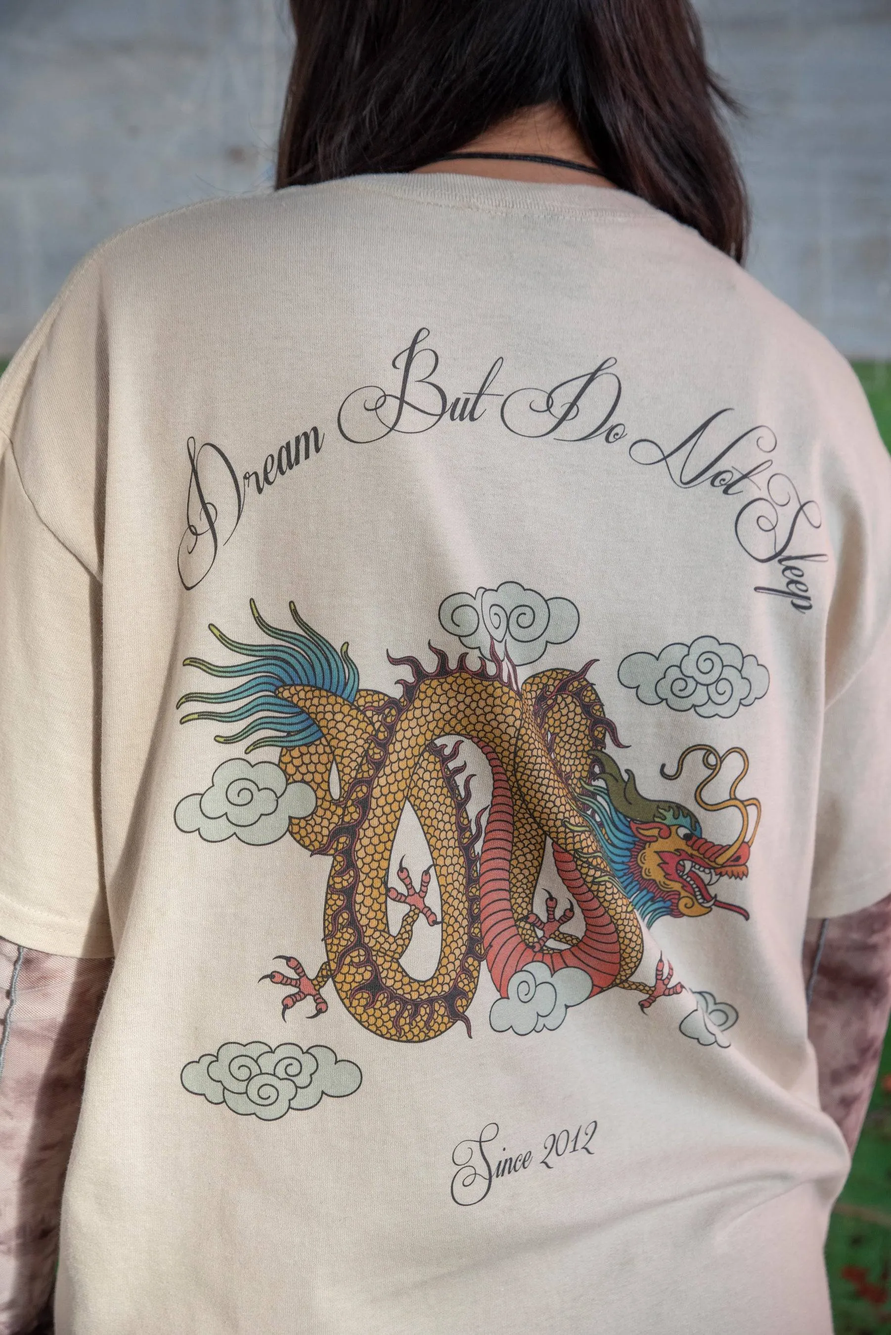 Short Sleeved T-shirt in Sand With Chinese Dragon Print sold by Dream But Do Not Sleep product image thumbnail 5