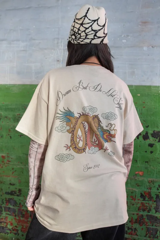Short Sleeved T-shirt in Sand With Chinese Dragon Print sold by Dream But Do Not Sleep