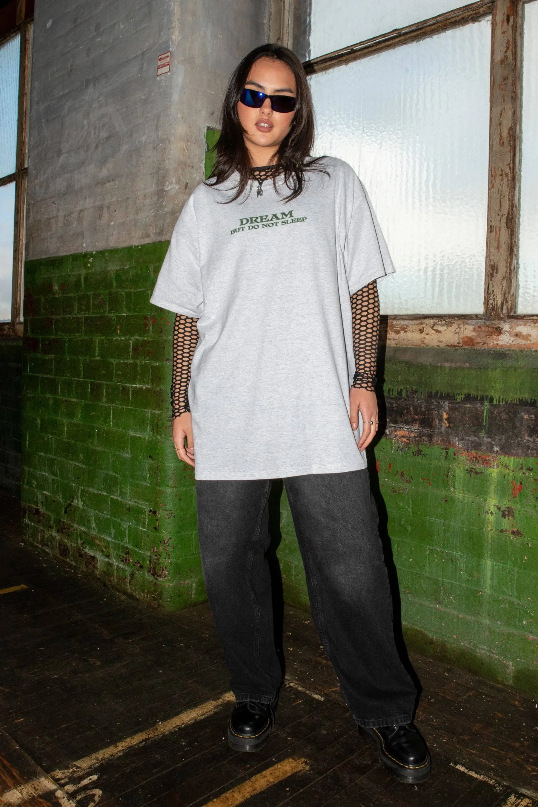 Short Sleeved T-shirt in Ash Grey With Futuristic Logo Print sold by Dream But Do Not Sleep product image thumbnail 3