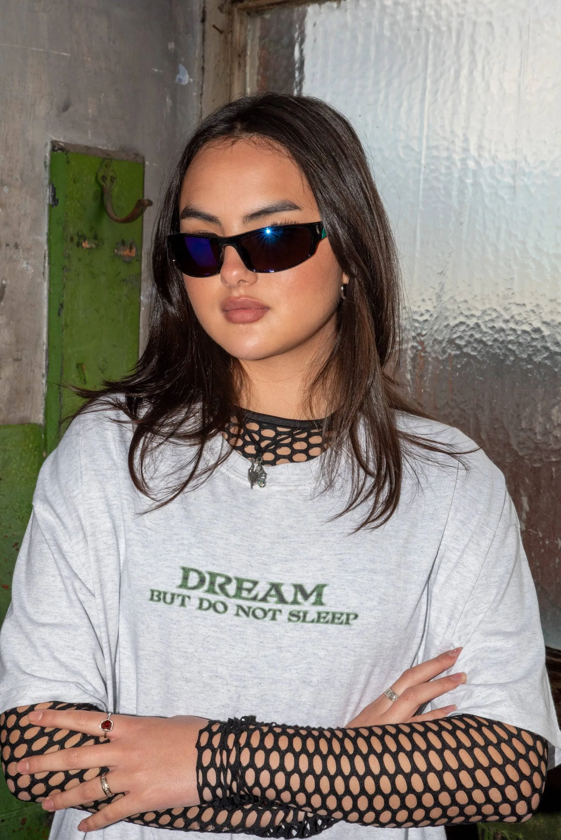 Short Sleeved T-shirt in Ash Grey With Futuristic Logo Print sold by Dream But Do Not Sleep product image thumbnail 2