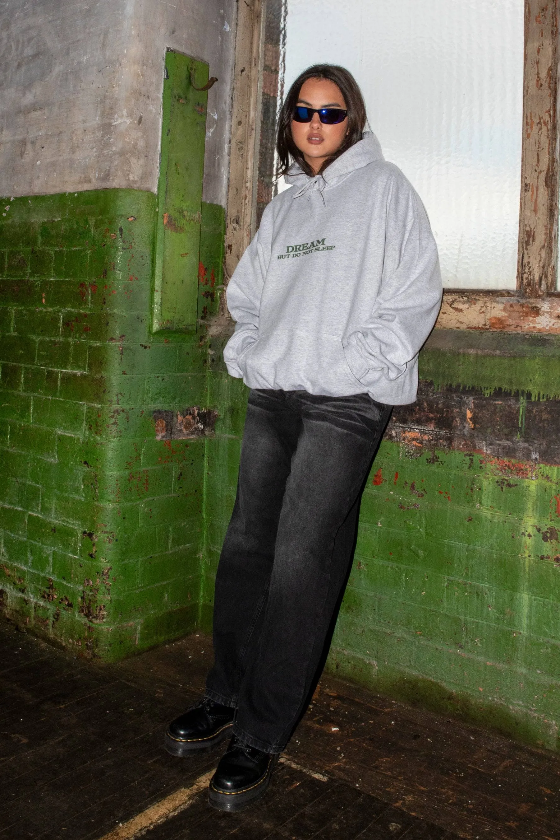 Hoodie in Ash Grey With DBDNS Futuristic Logo Print sold by Dream But Do Not Sleep product image thumbnail 4