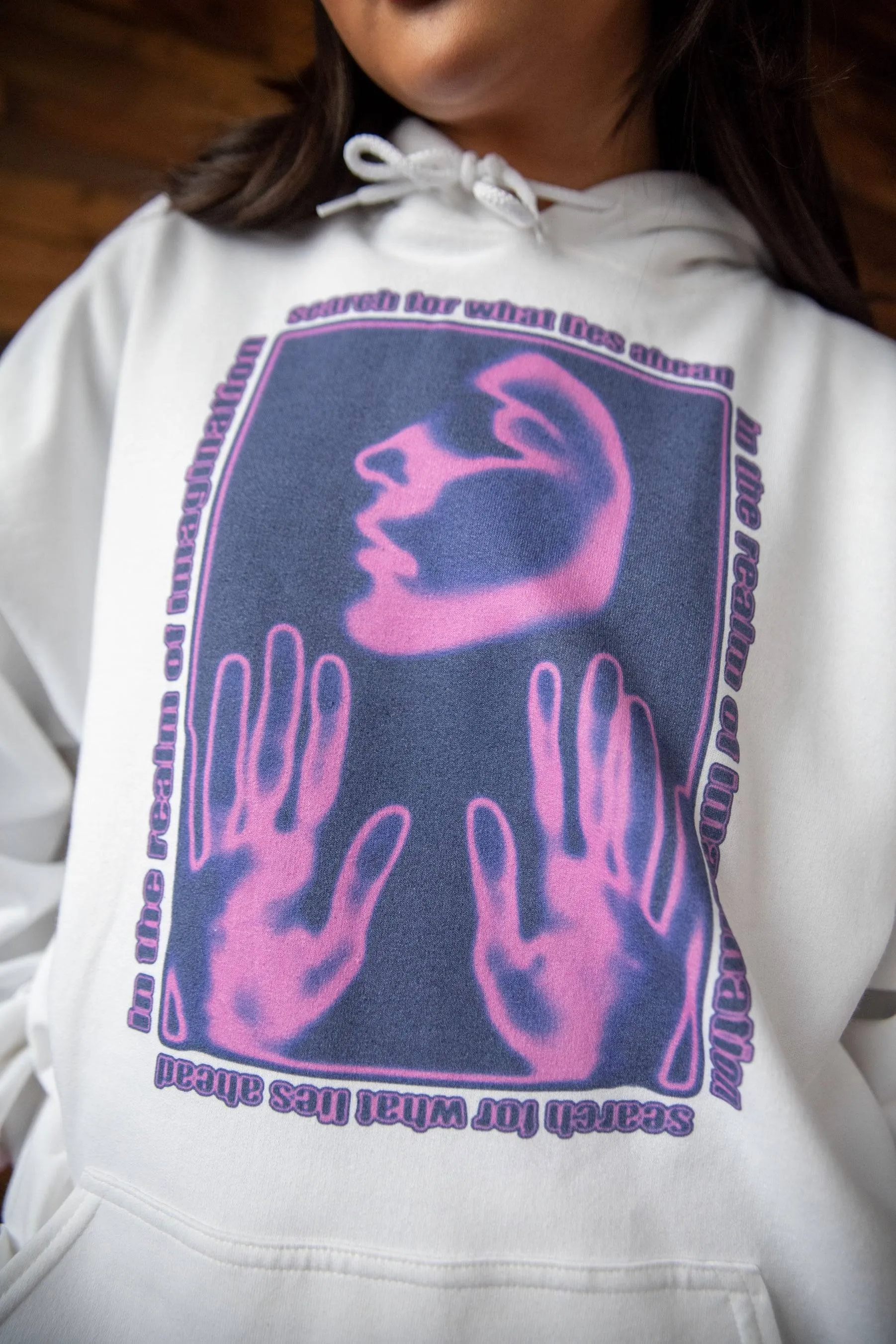 Hoodie in White With The Realm of Imagination Print sold by Dream But Do Not Sleep product image thumbnail 2