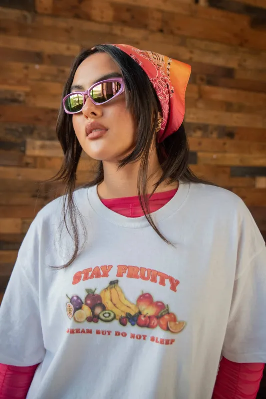 Short Sleeved T-shirt in White with Stay Fruity Print sold by Dream But Do Not Sleep