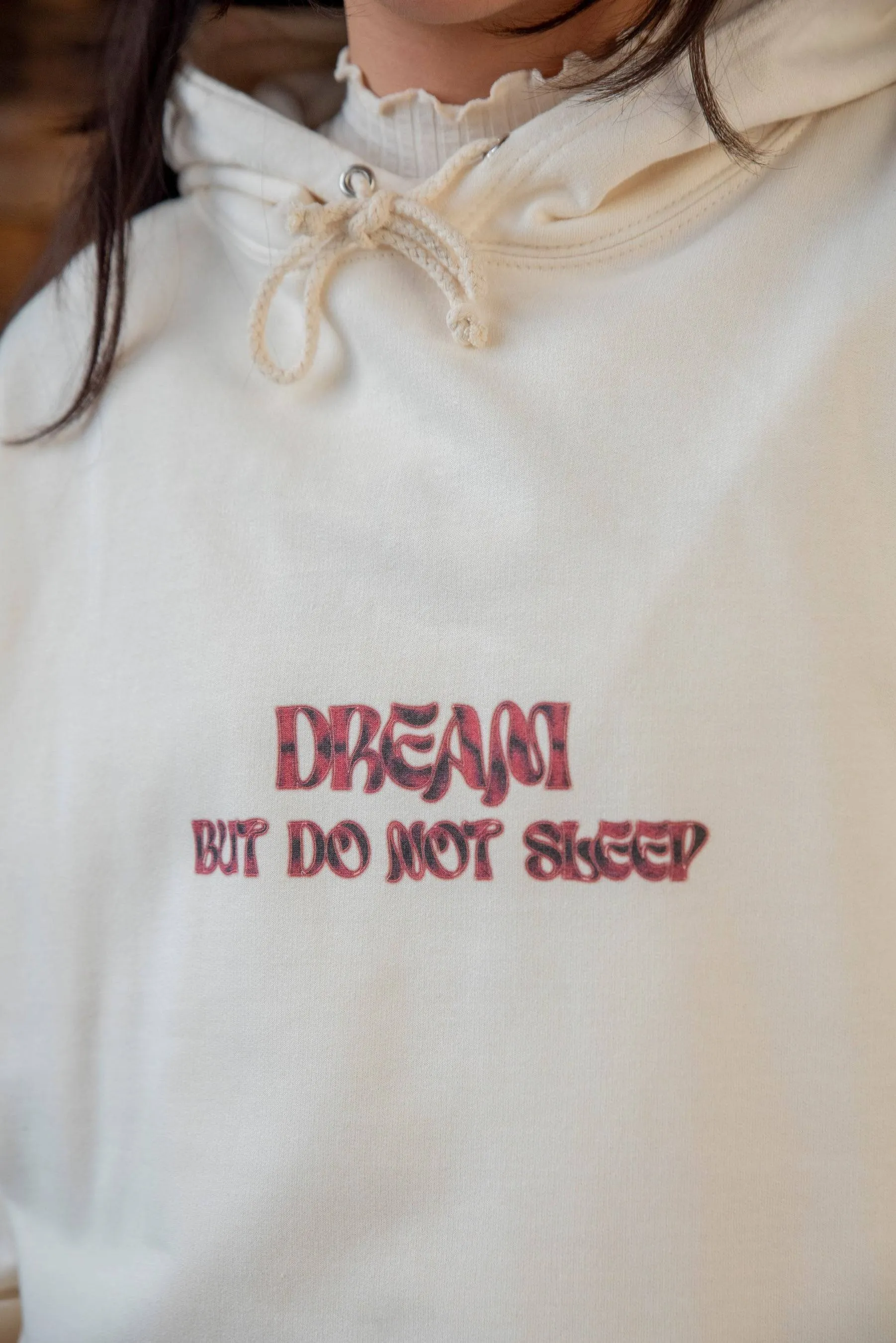 Hoodie in Vanilla with Cursive Logo Print sold by Dream But Do Not Sleep product image thumbnail 3