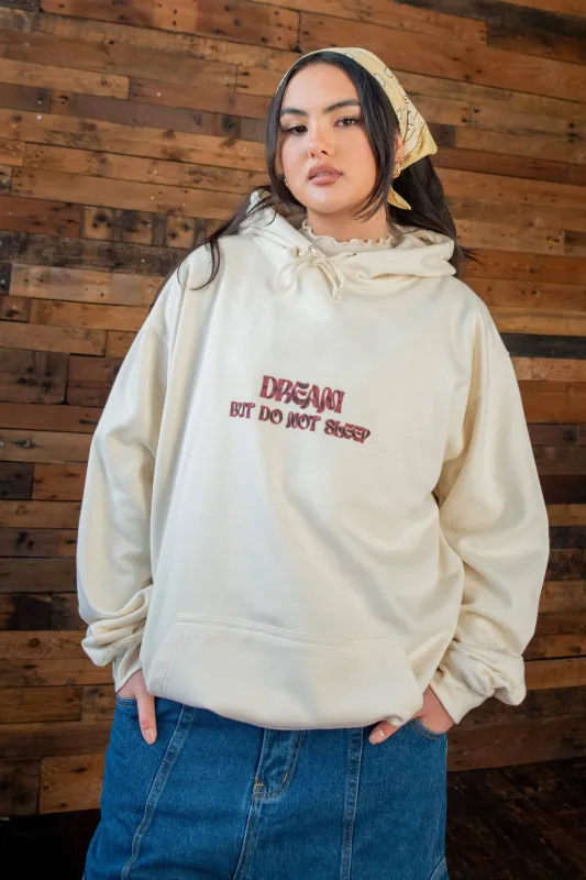 Hoodie in Vanilla with Cursive Logo Print sold by Dream But Do Not Sleep