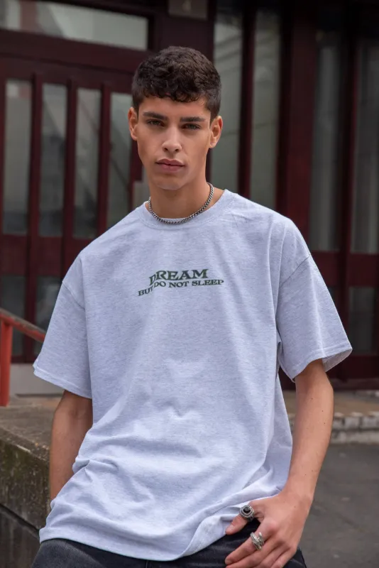 Short Sleeved T-shirt in Heather Grey With DBDNS Futuristic Logo Print sold by Dream But Do Not Sleep