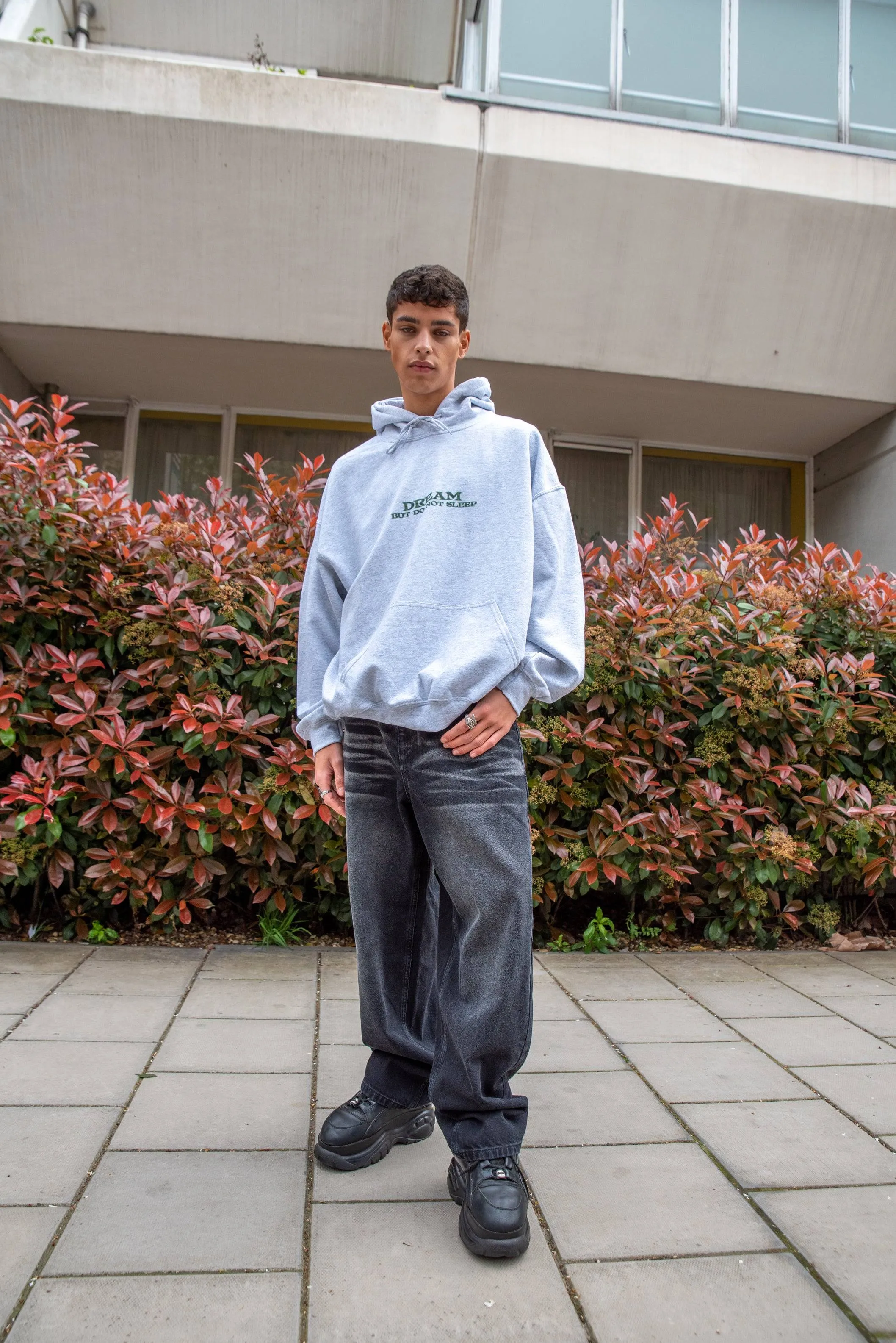 Hoodie in Ash Grey With DBDNS Futuristic Logo Print sold by Dream But Do Not Sleep product image thumbnail 3