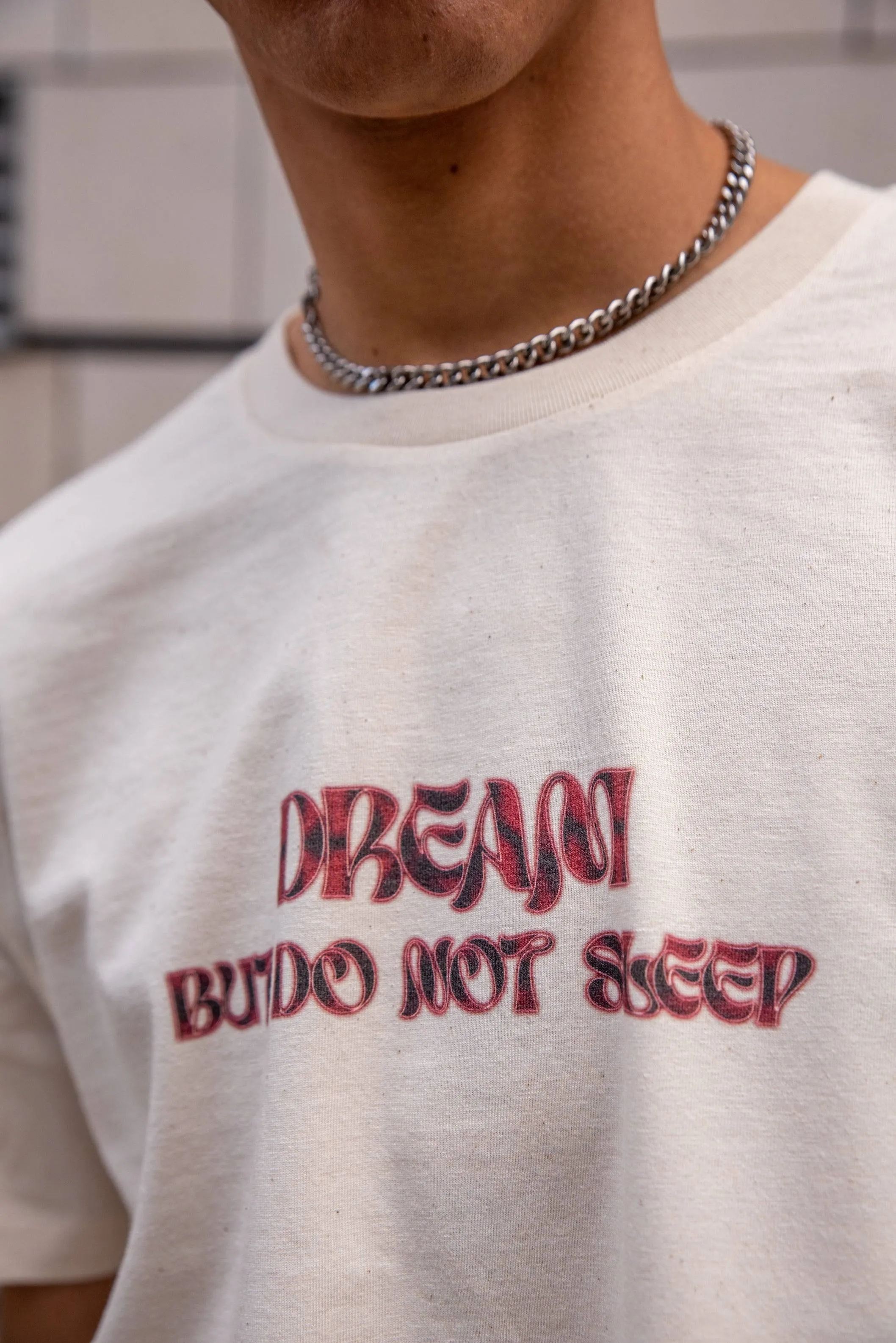 Short Sleeved T-shirt in Natural With Cursive Logo Print sold by Dream But Do Not Sleep product image thumbnail 3