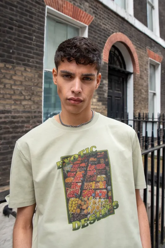 Short Sleeved T-shirt in Sage Green With Exotic Desires Print sold by Dream But Do Not Sleep