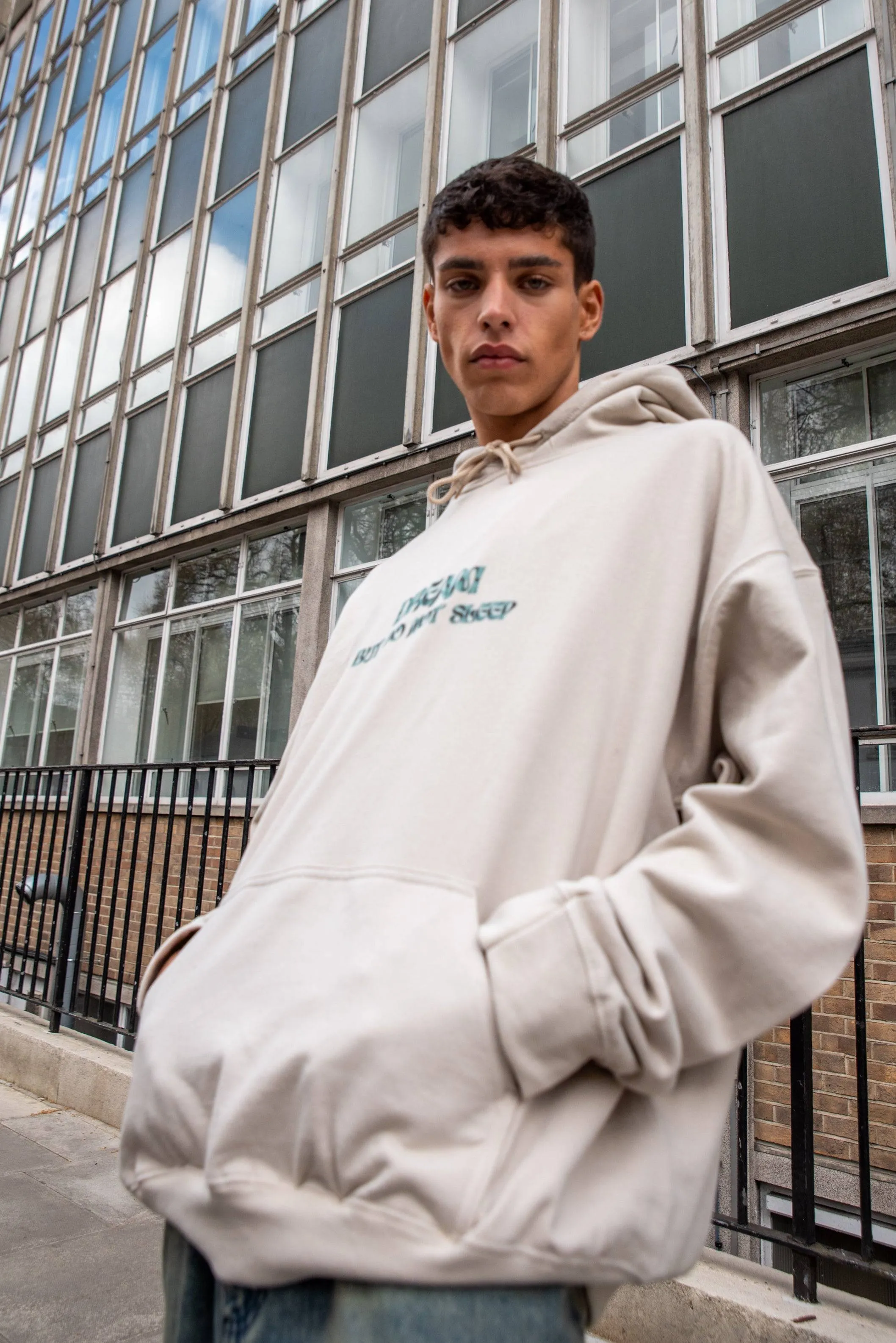 Hoodie in Sand with Cursive Logo Print sold by Dream But Do Not Sleep product image thumbnail 4