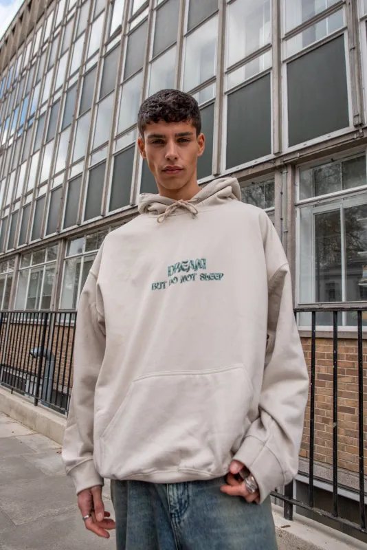 Hoodie in Sand with Cursive Logo Print sold by Dream But Do Not Sleep