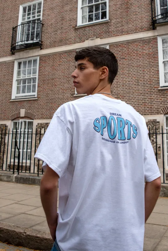 Short Sleeved T-shirt in White With Dream Sports Chest Print sold by Dream But Do Not Sleep