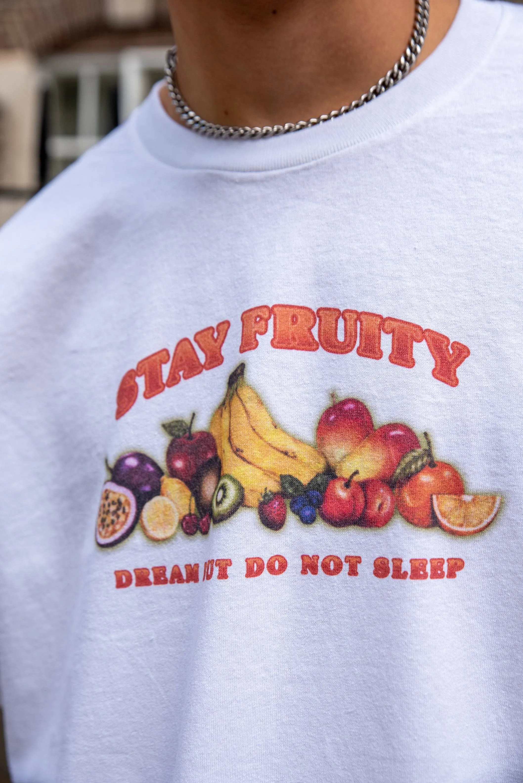 Short Sleeved T-shirt in White In Stay Fruity Print sold by Dream But Do Not Sleep product image thumbnail 3