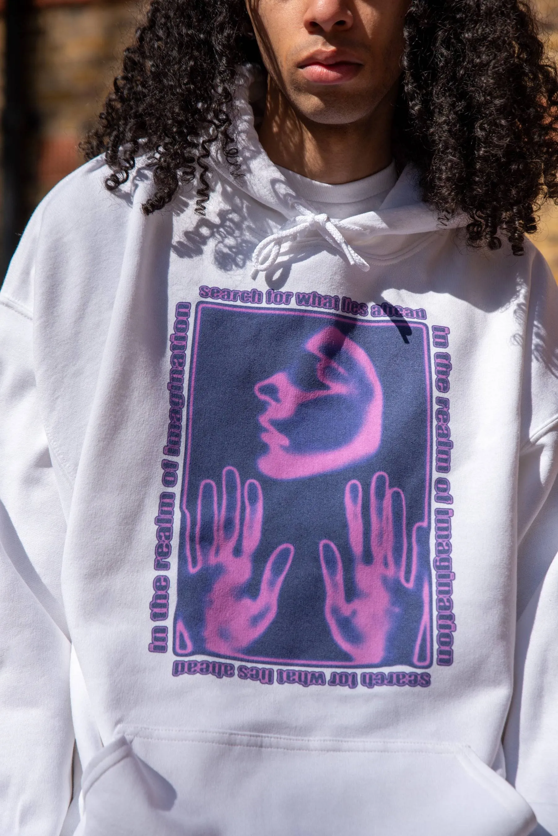 Hoodie in White With In The Realm of Imagination Print Colour sold by Dream But Do Not Sleep product image thumbnail 3