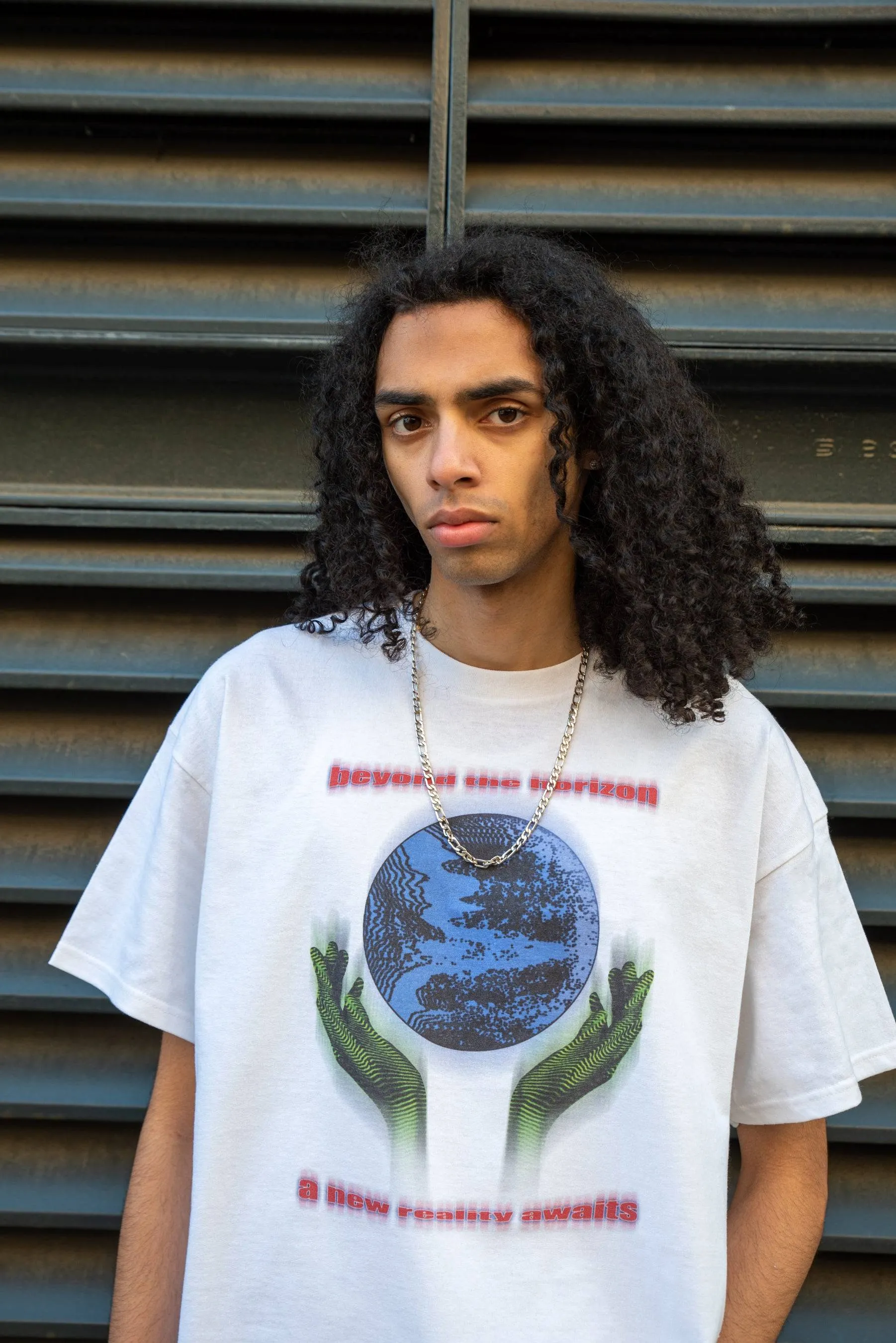 220gsm Short Sleeved T-shirt in White with Beyond The Horizon Print sold by Dream But Do Not Sleep
