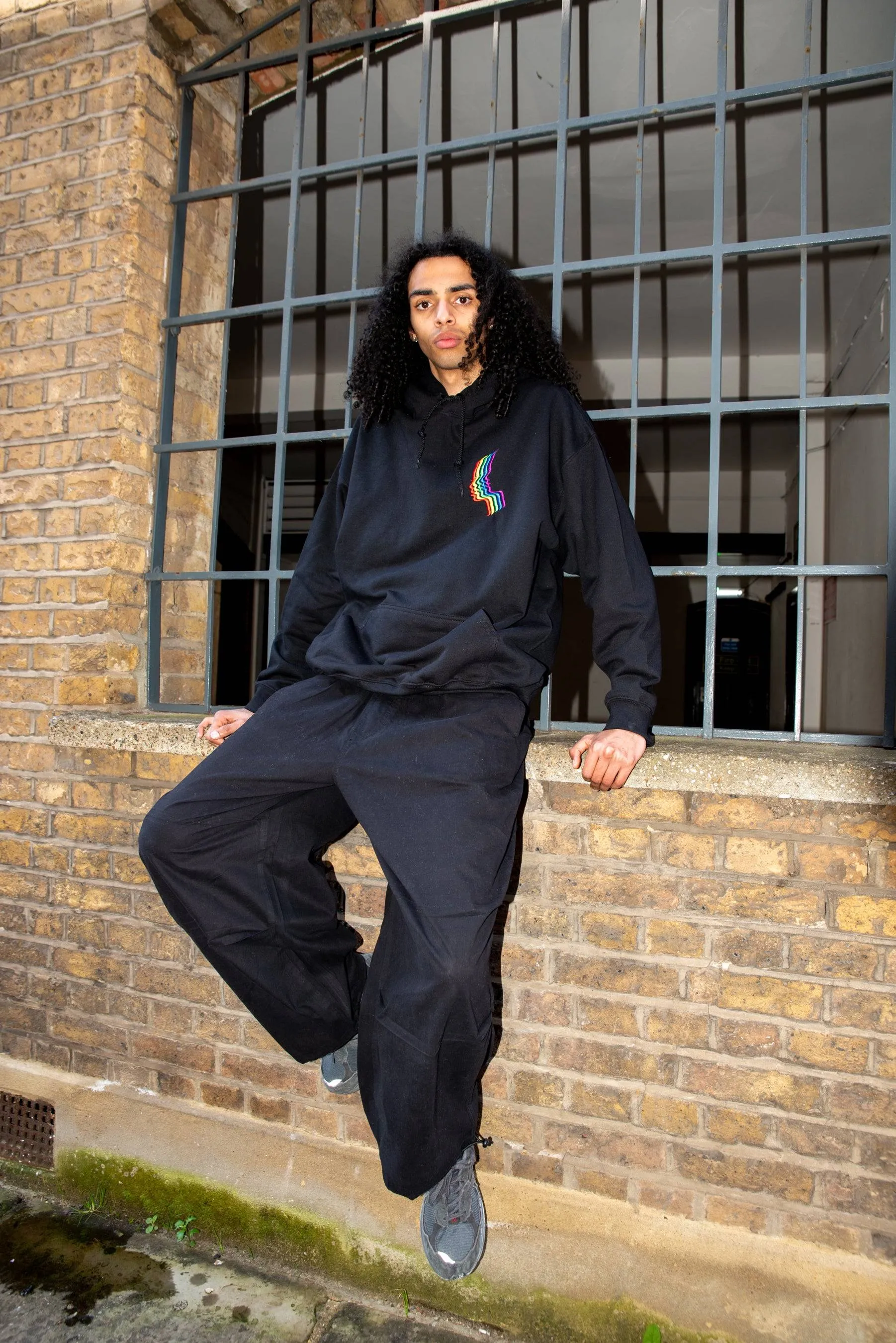 Hoodie in Black with Rainbow Futuristic Embroidery sold by Dream But Do Not Sleep product image thumbnail 4