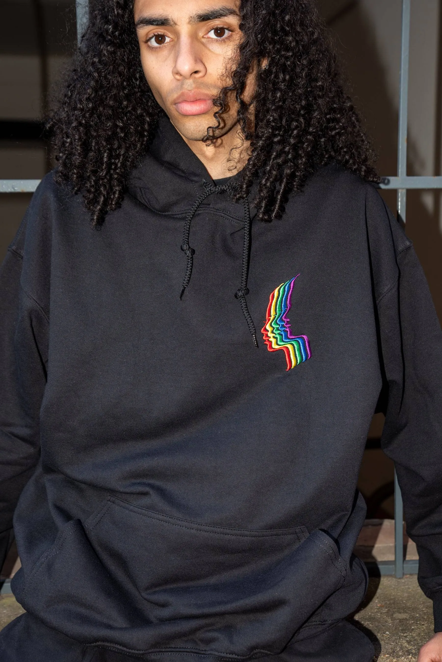 Hoodie in Black with Rainbow Futuristic Embroidery sold by Dream But Do Not Sleep product image thumbnail 2