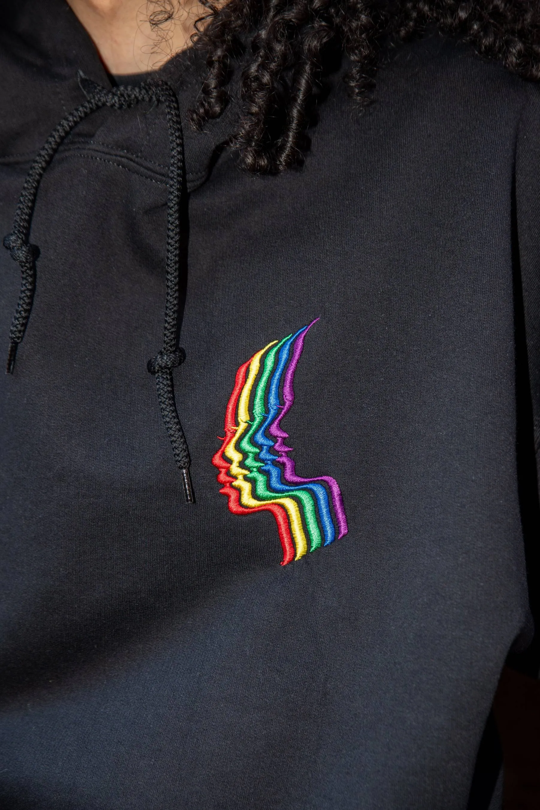 Hoodie in Black with Rainbow Futuristic Embroidery sold by Dream But Do Not Sleep product image thumbnail 3