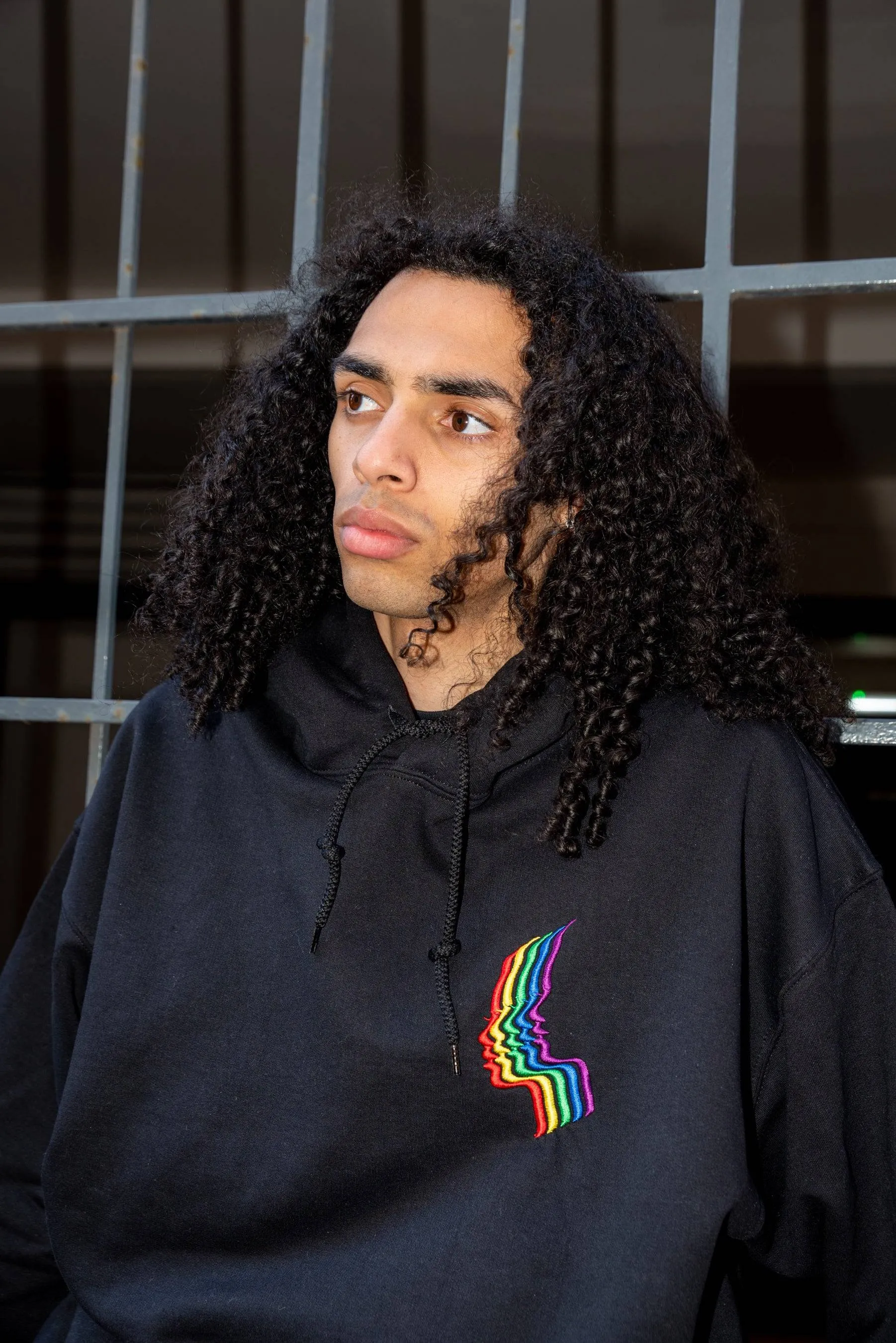 Hoodie in Black with Rainbow Futuristic Embroidery sold by Dream But Do Not Sleep product image thumbnail 5
