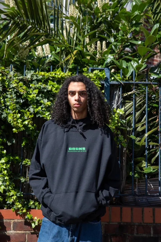 Hoodie in Black with Green Futuristic Logo Embroidery sold by Dream But Do Not Sleep