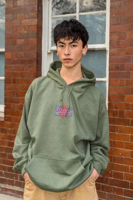 Hoodie in Military Green with Futuristic Logo Embroidery sold by Dream But Do Not Sleep