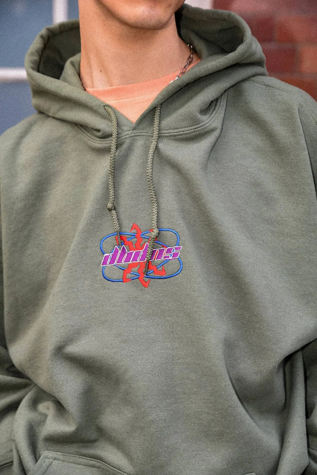 Hoodie in Military Green with Futuristic Logo Embroidery sold by Dream But Do Not Sleep product image thumbnail 4