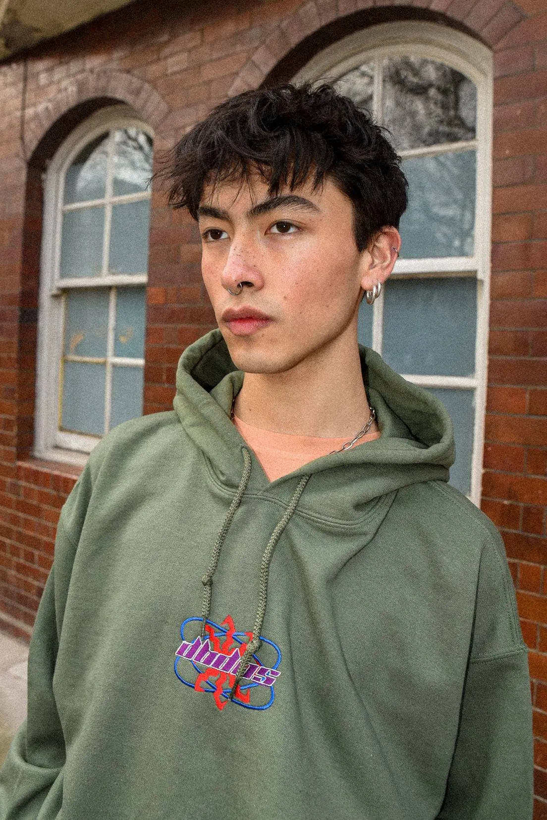 Hoodie in Military Green with Futuristic Logo Embroidery sold by Dream But Do Not Sleep product image thumbnail 3