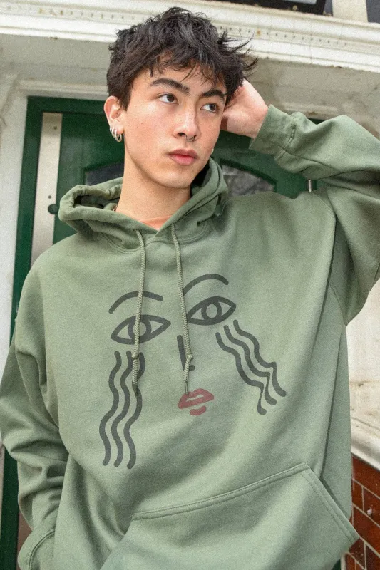 Hoodie in Military Green with Athena Print sold by Dream But Do Not Sleep