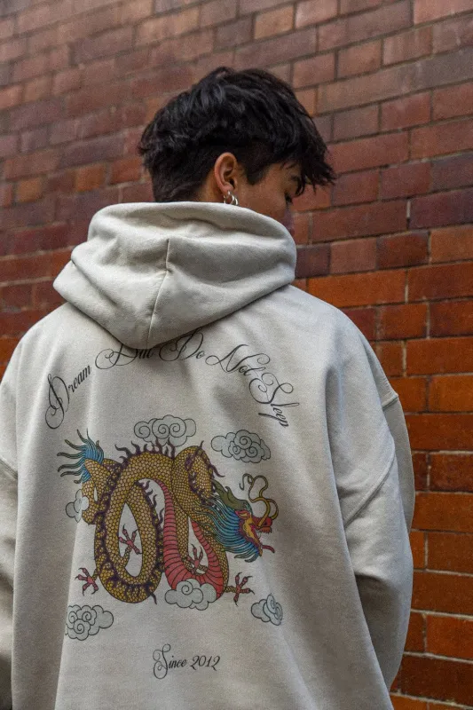 Hoodie in Sand with Chinese Dragon Print sold by Dream But Do Not Sleep
