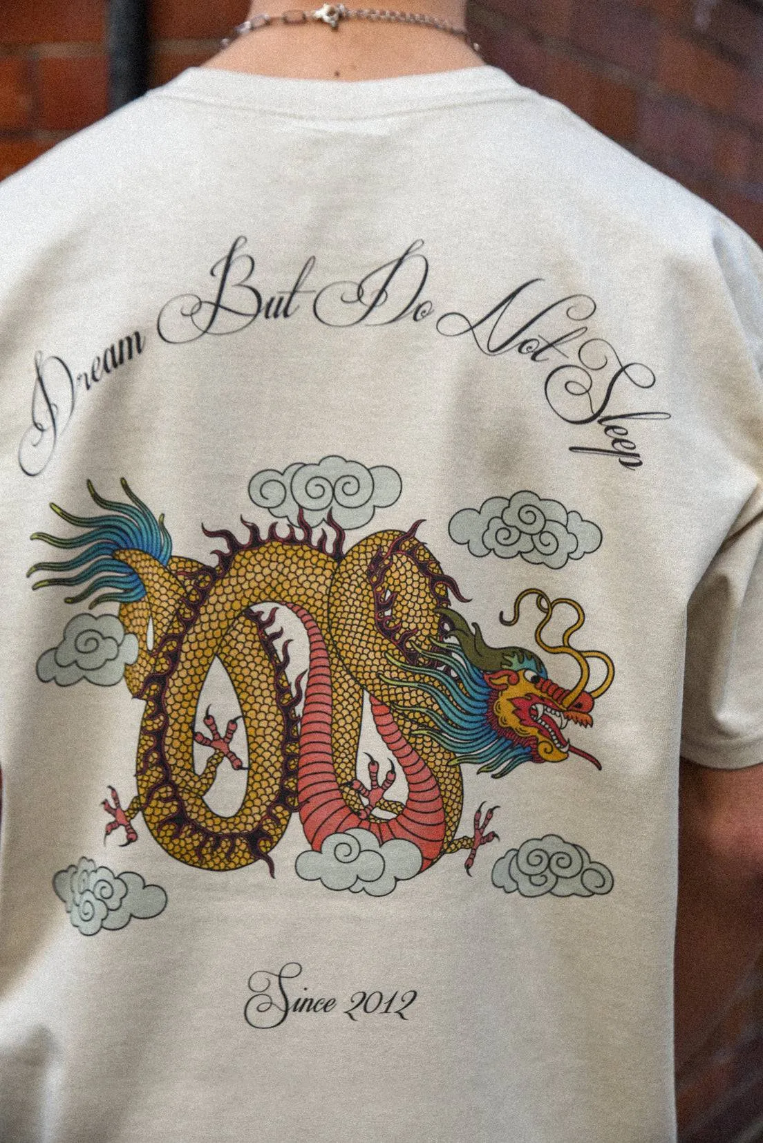 Short Sleeved T-shirt in Sand With Chinese Dragon Print sold by Dream But Do Not Sleep product image thumbnail 3