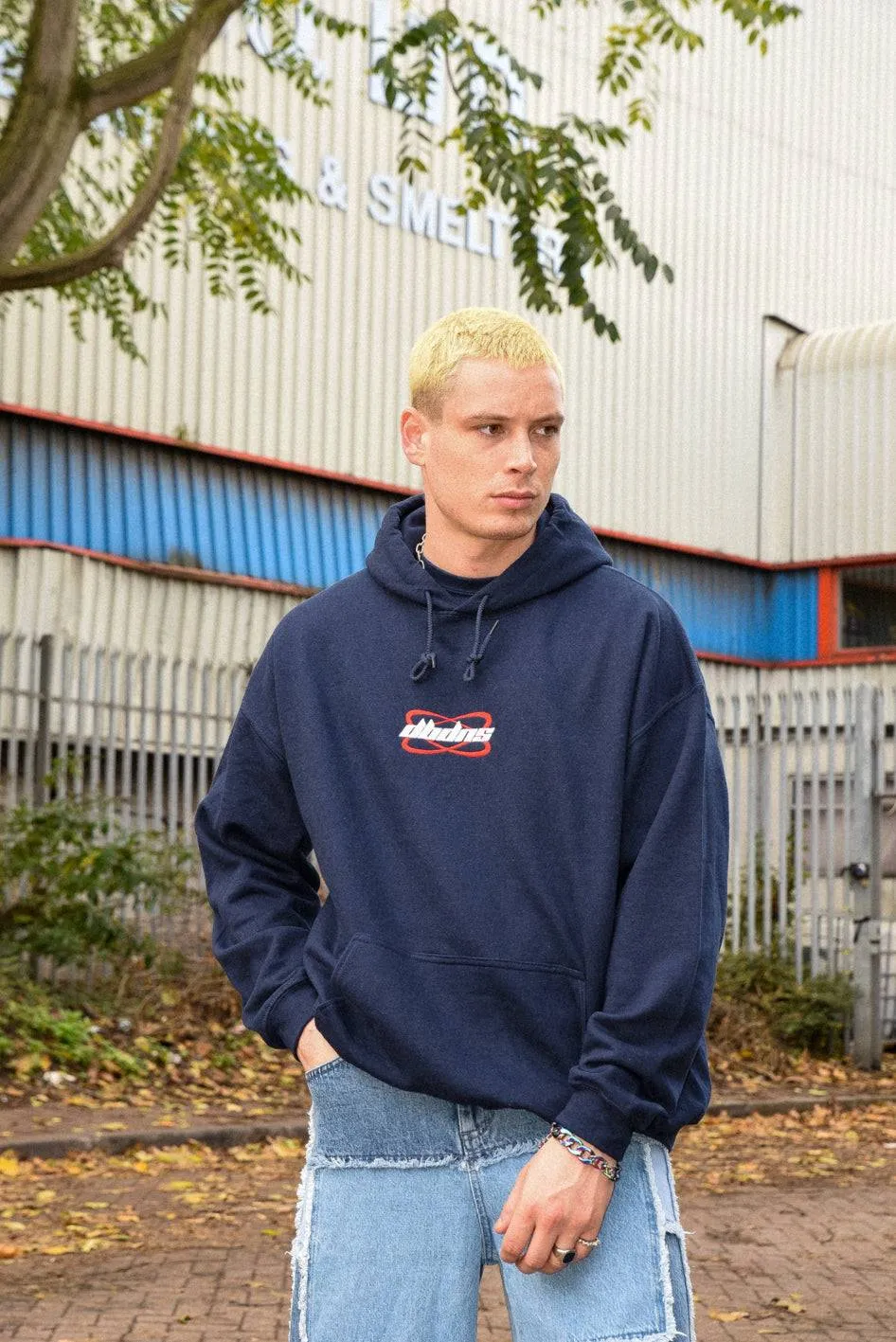 440gsm Hoodie in Navy With Futuristic Logo Embroidery sold by Dream But Do Not Sleep