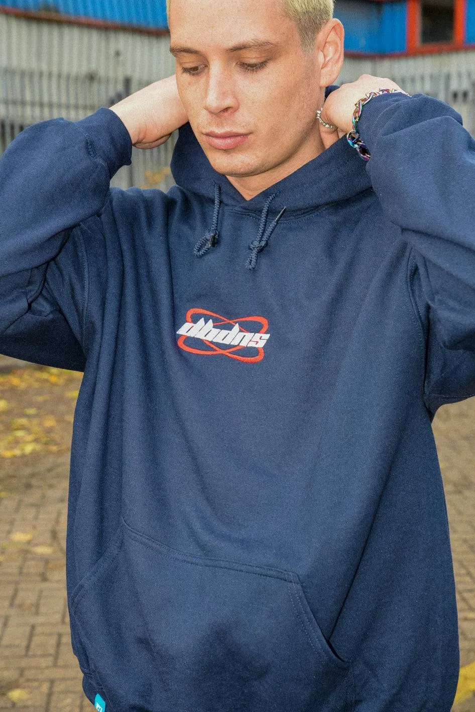 440gsm Hoodie in Navy With Futuristic Logo Embroidery sold by Dream But Do Not Sleep product image thumbnail 3