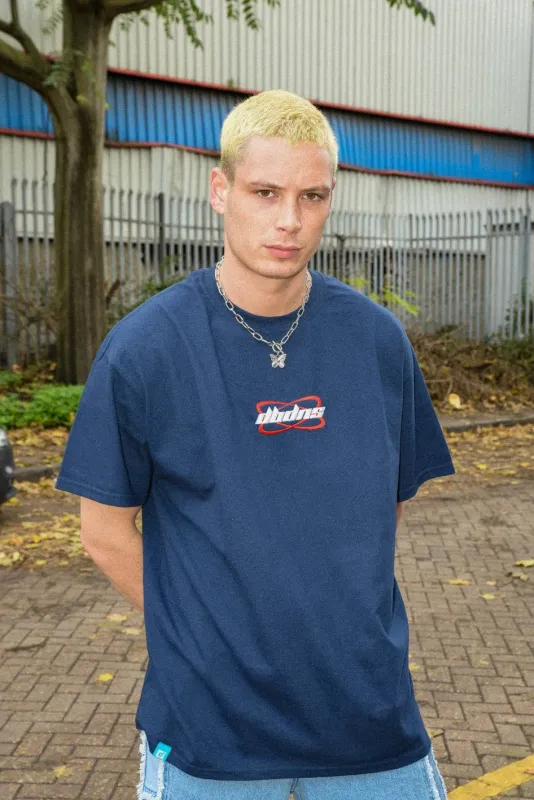 Short Sleeved T-shirt in Navy With Futuristic Logo Embroidery sold by Dream But Do Not Sleep