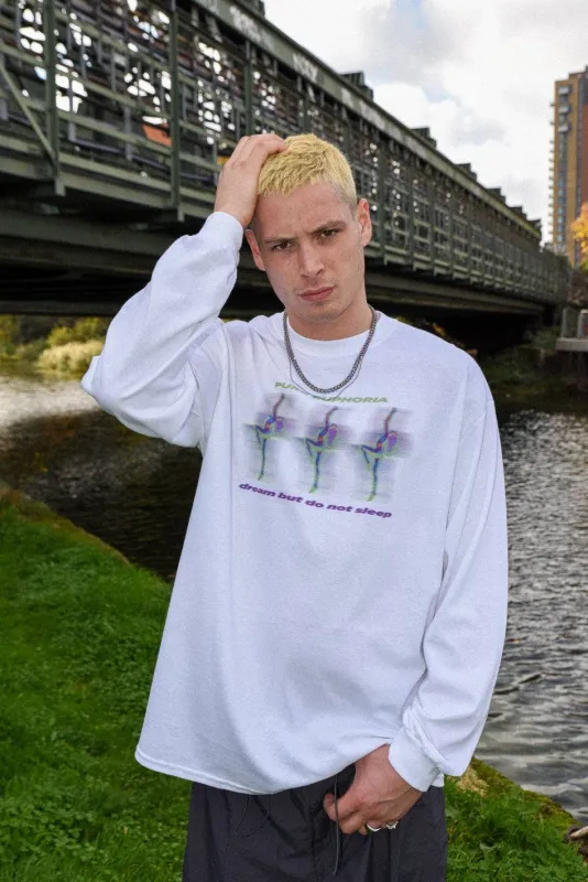 Long Sleeved Cotton T-shirt in White Pure Euphoria Print sold by Dream But Do Not Sleep