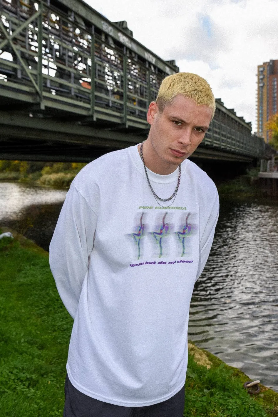Long Sleeved Cotton T-shirt in White Pure Euphoria Print sold by Dream But Do Not Sleep product image thumbnail 4