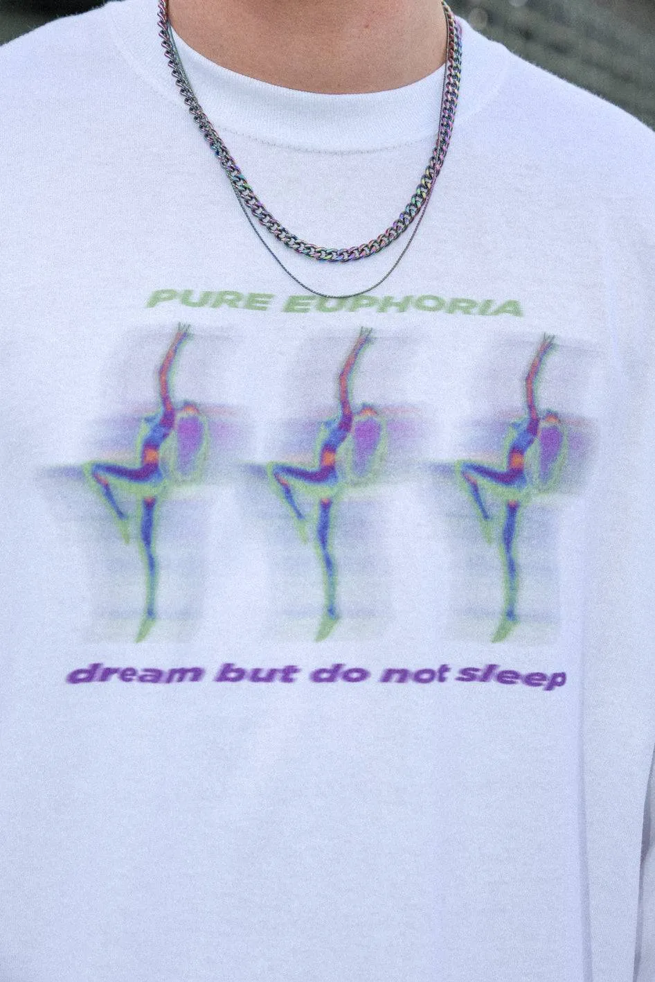 Long Sleeved Cotton T-shirt in White Pure Euphoria Print sold by Dream But Do Not Sleep product image thumbnail 2