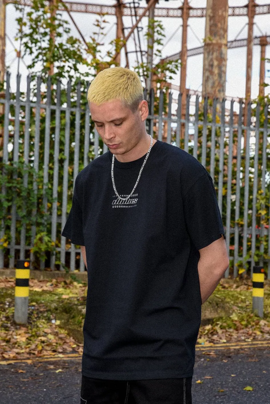 T-Shirt in Black with DBDNS Futuristic Logo Embroidery sold by Dream But Do Not Sleep