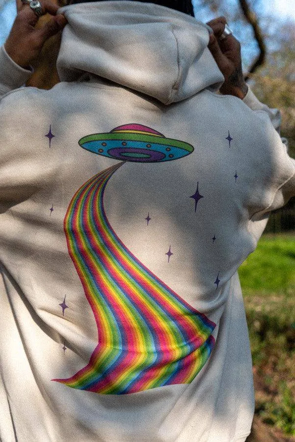 Hoodie In Sand With Trippy Alien Invasion Print sold by Dream But Do Not Sleep product image thumbnail 5